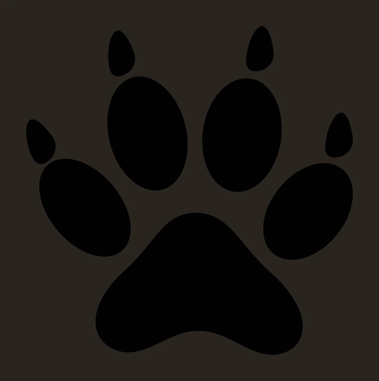 Paw print silhouette Illustration with black paw print, five oval pads and one large central pad in white contrast preview thumbnail