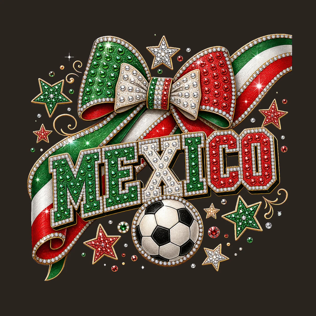 Mexico Soccer Rhinestone Bow sublimation instant Variation B contrast preview thumbnail