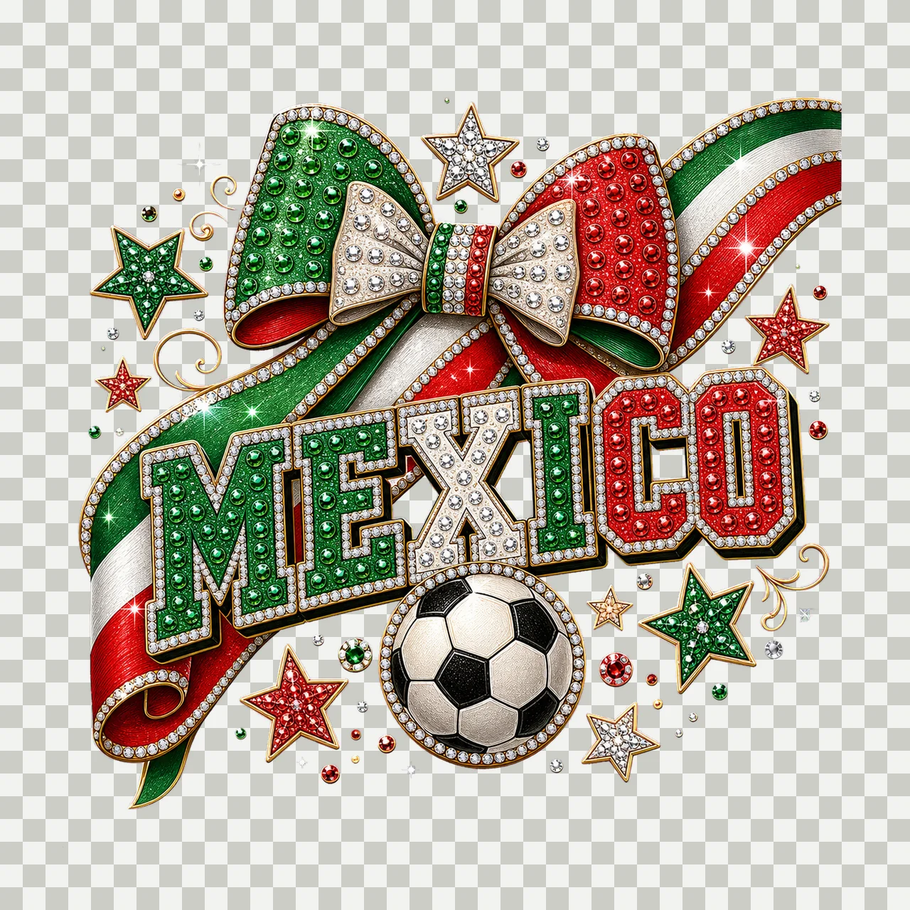 Mexico Soccer Rhinestone Bow sublimation instant Variation B transparency and detail preview thumbnail
