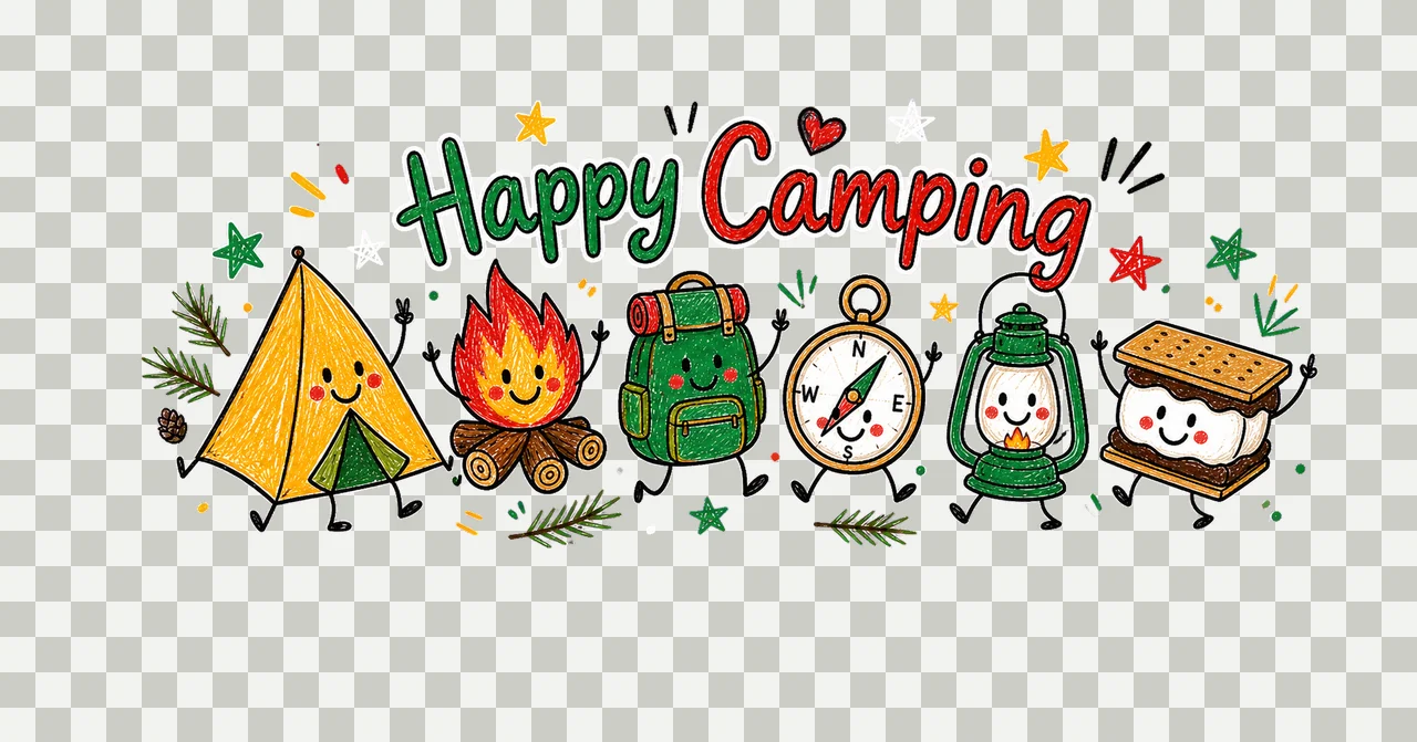 Happy Camping Doodle sublimation instant shirt Variation B transparency and detail preview thumbnail