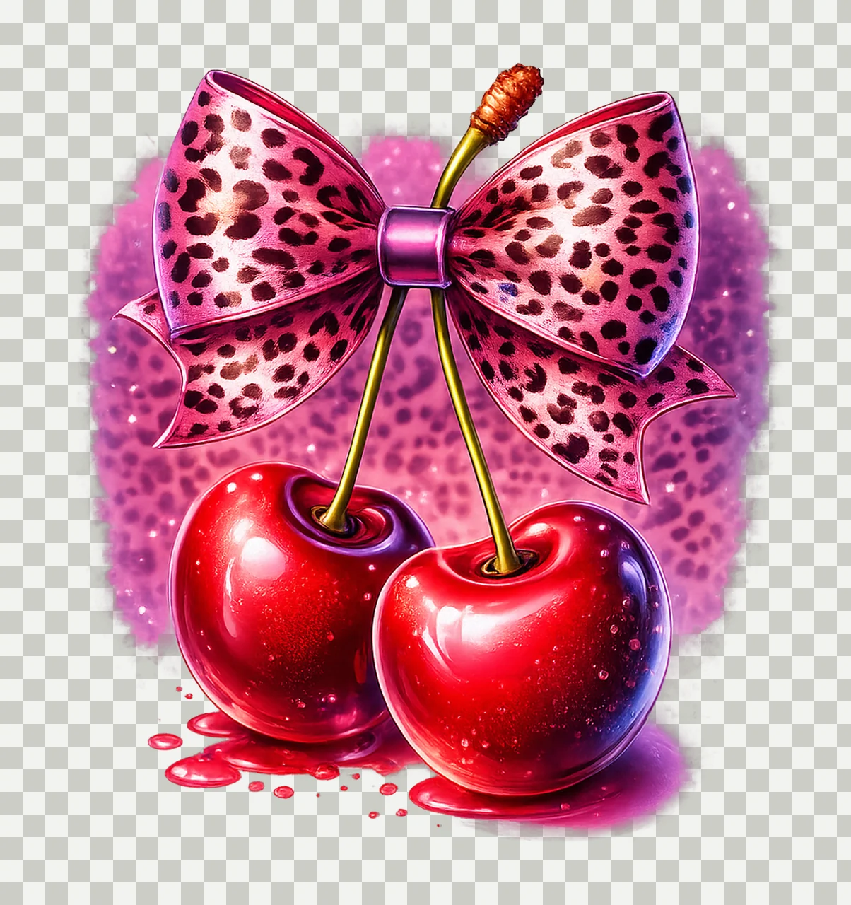 Leopard Cherry Coquette Cherry Artwork with Bow Sublimation transparency and detail preview thumbnail