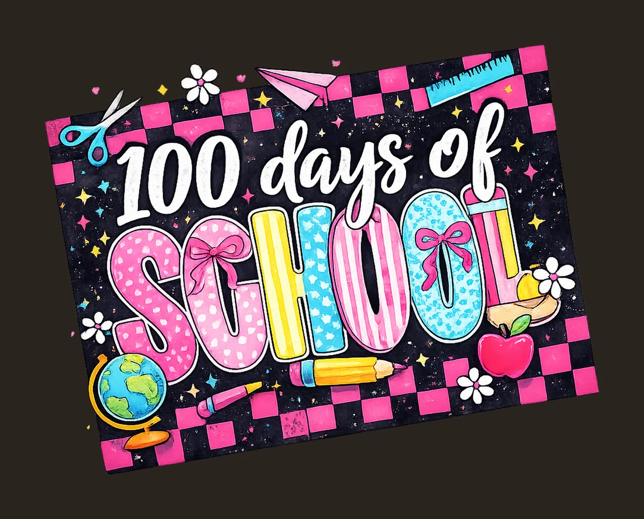 100 Days of School Checkered Design Happy 100th Day Shirt contrast preview thumbnail