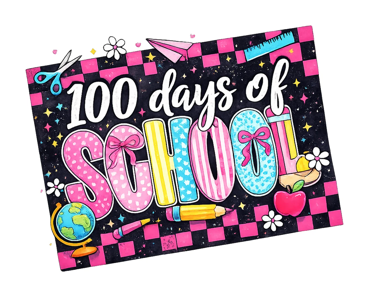 100 Days of School Checkered Design Happy 100th Day Shirt