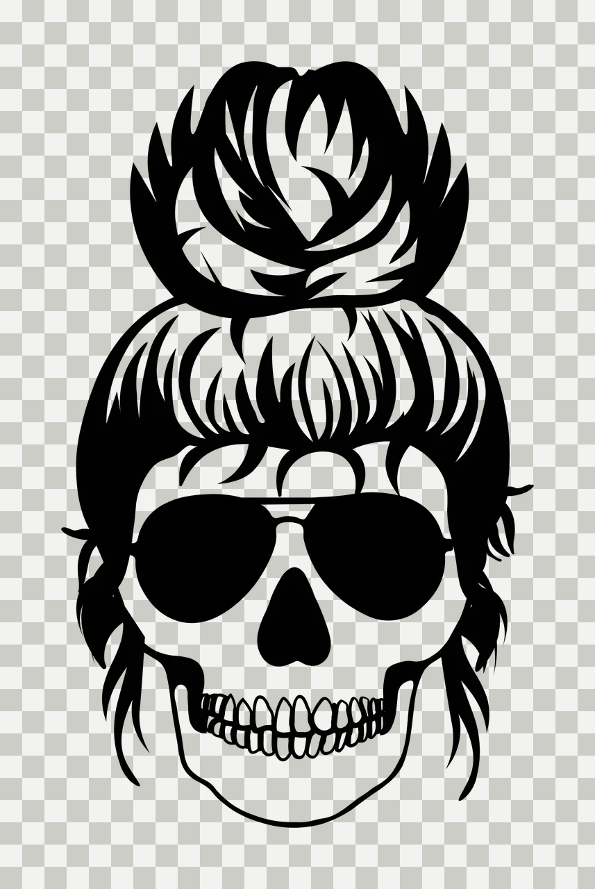 Keychain Skull With Sunglasses Messy Bun Graphic hair illustrated line transparency and detail preview thumbnail