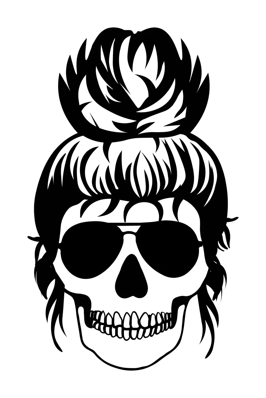 Keychain Skull With Sunglasses Messy Bun Graphic hair illustrated line