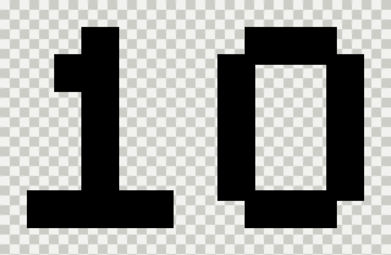 Number 10 Pixelated Bold Font Standing numbers Pixel art black transparency and detail preview thumbnail