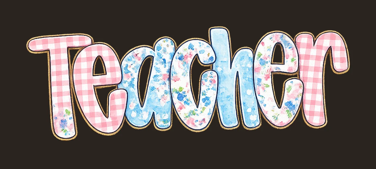 Custom Preppy Floral Teacher Glitter Checkered Design contrast preview thumbnail