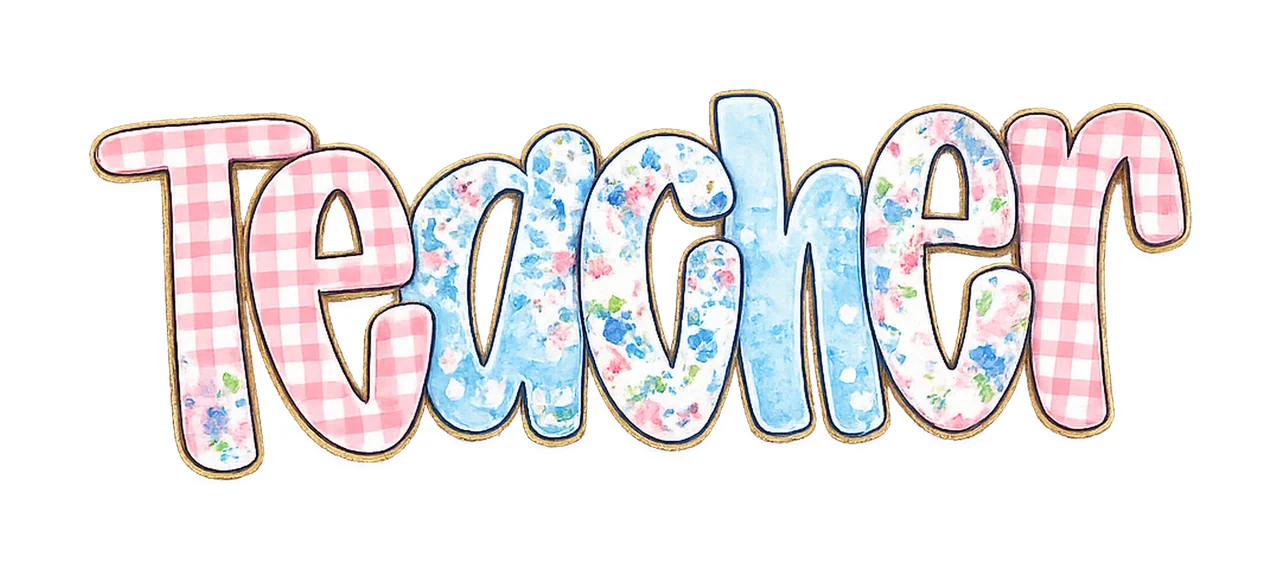 Custom Preppy Floral Teacher Glitter Checkered Design