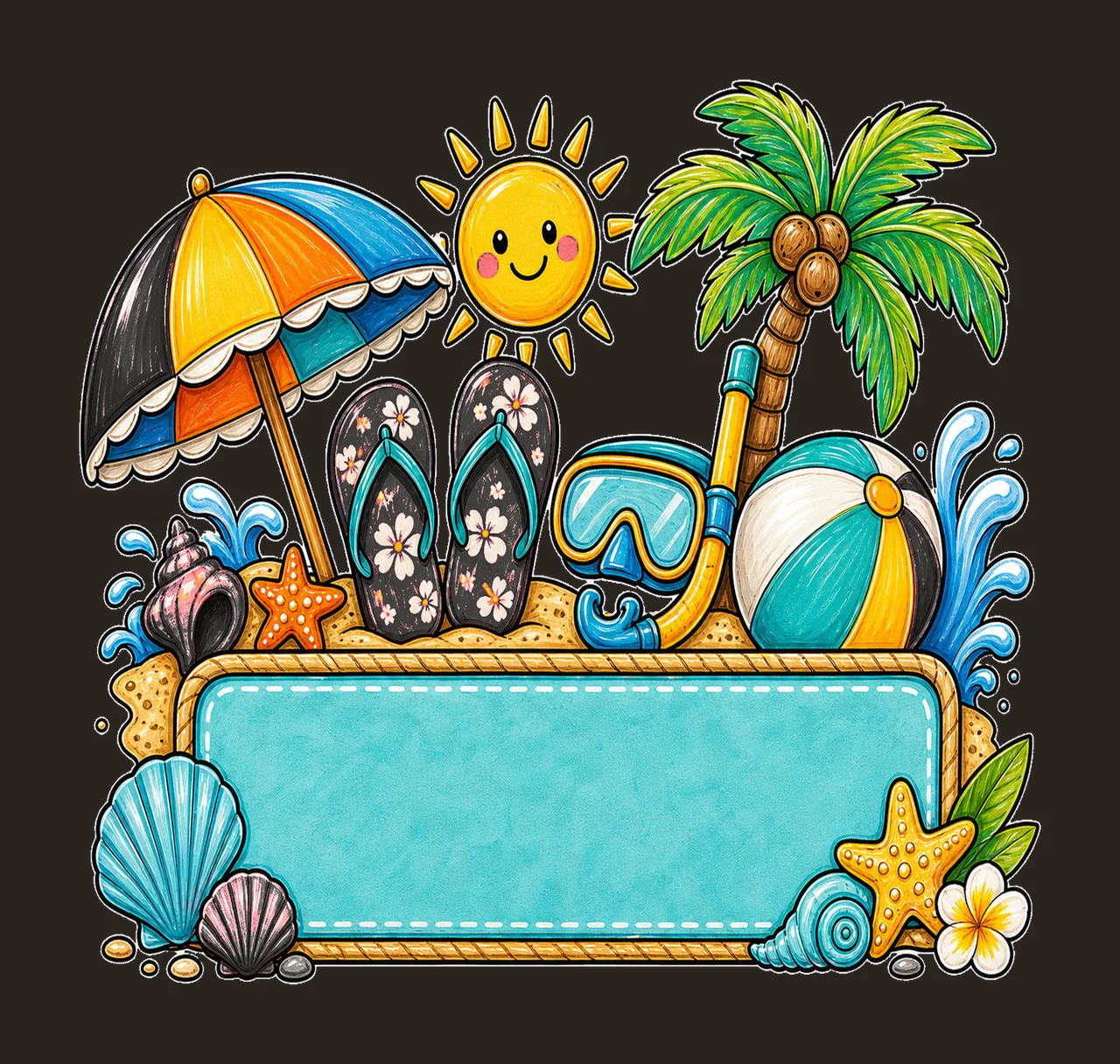 Summer Beach Name Plate Frame Design Hand Drawn Variation F contrast preview thumbnail