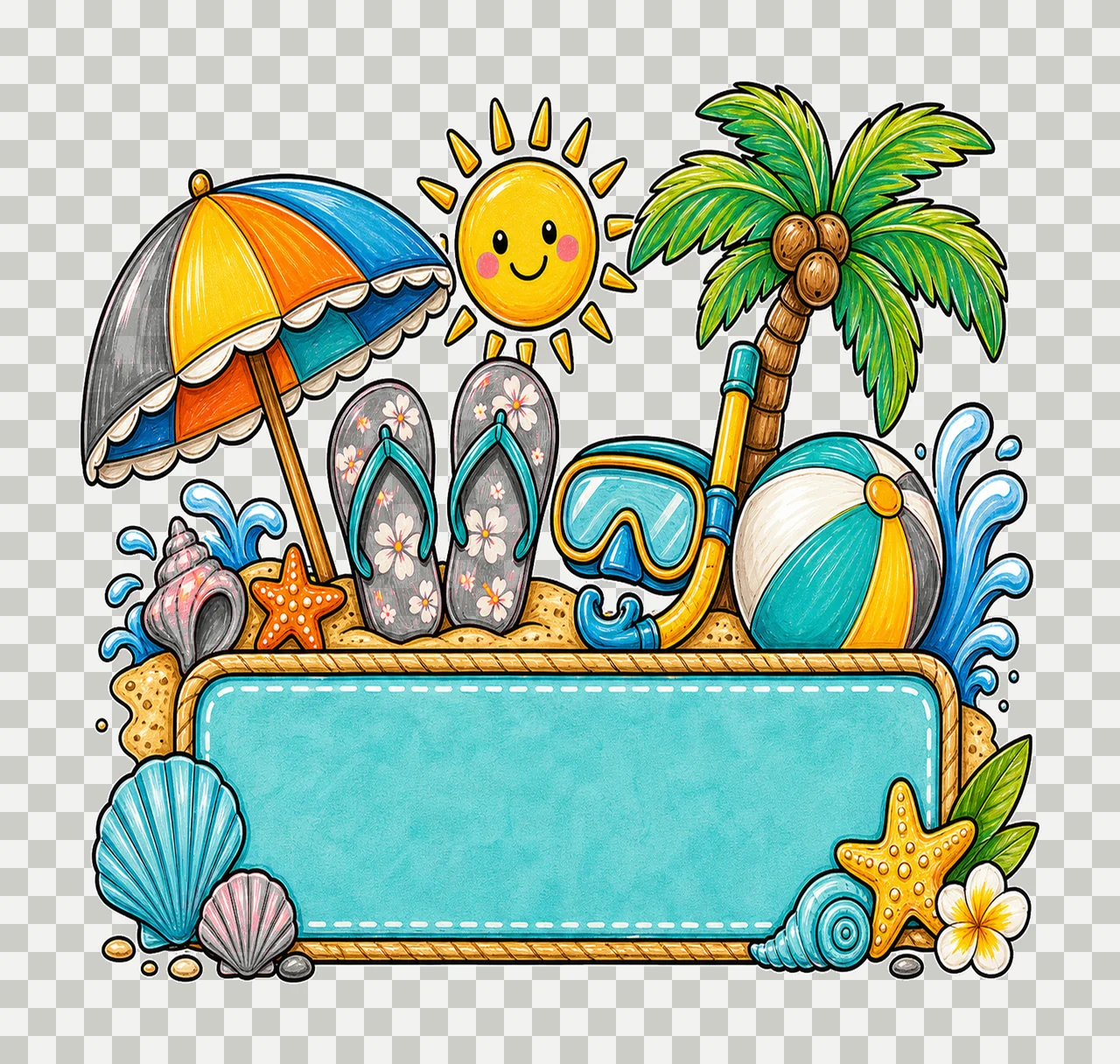 Summer Beach Name Plate Frame Design Hand Drawn Variation F transparency and detail preview thumbnail