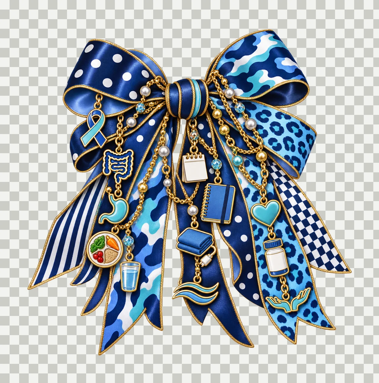 Irritable Bowel Syndrome Awareness Bow Charm PNG, Gold Chain Charms, Transparent Sublimation Design, Digital Download transparency and detail preview thumbnail