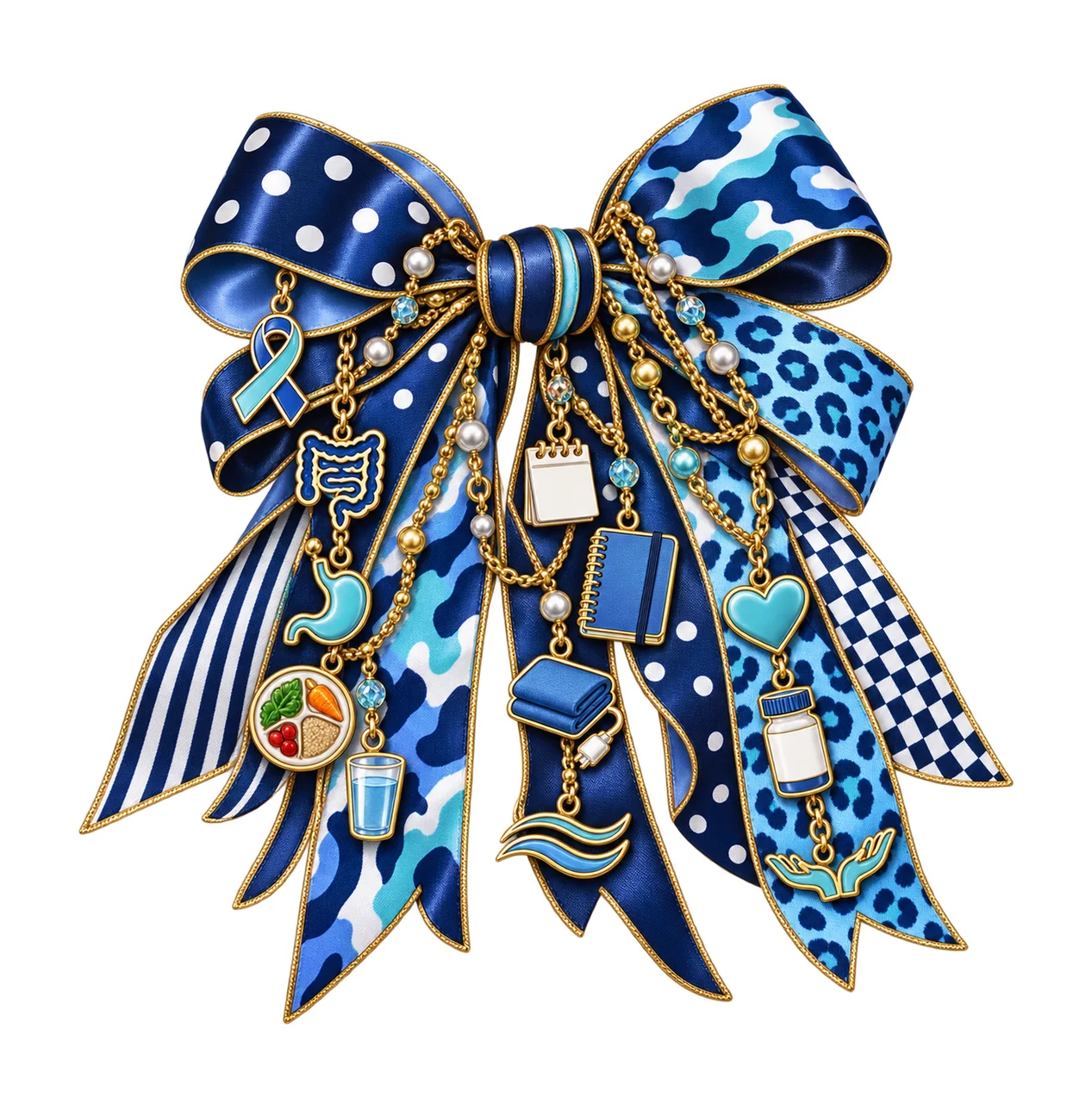 Irritable Bowel Syndrome Awareness Bow Charm PNG, Gold Chain Charms, Transparent Sublimation Design, Digital Download