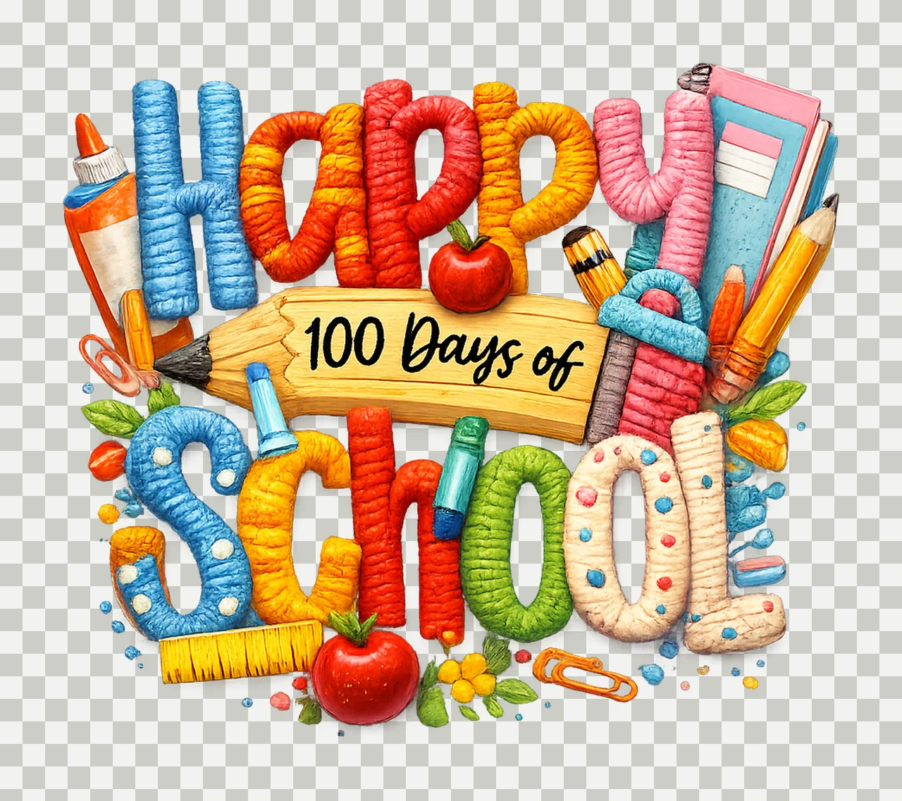 Latch Hook Faux Yarn 100 Days School Teacher Student Sma transparency and detail preview thumbnail