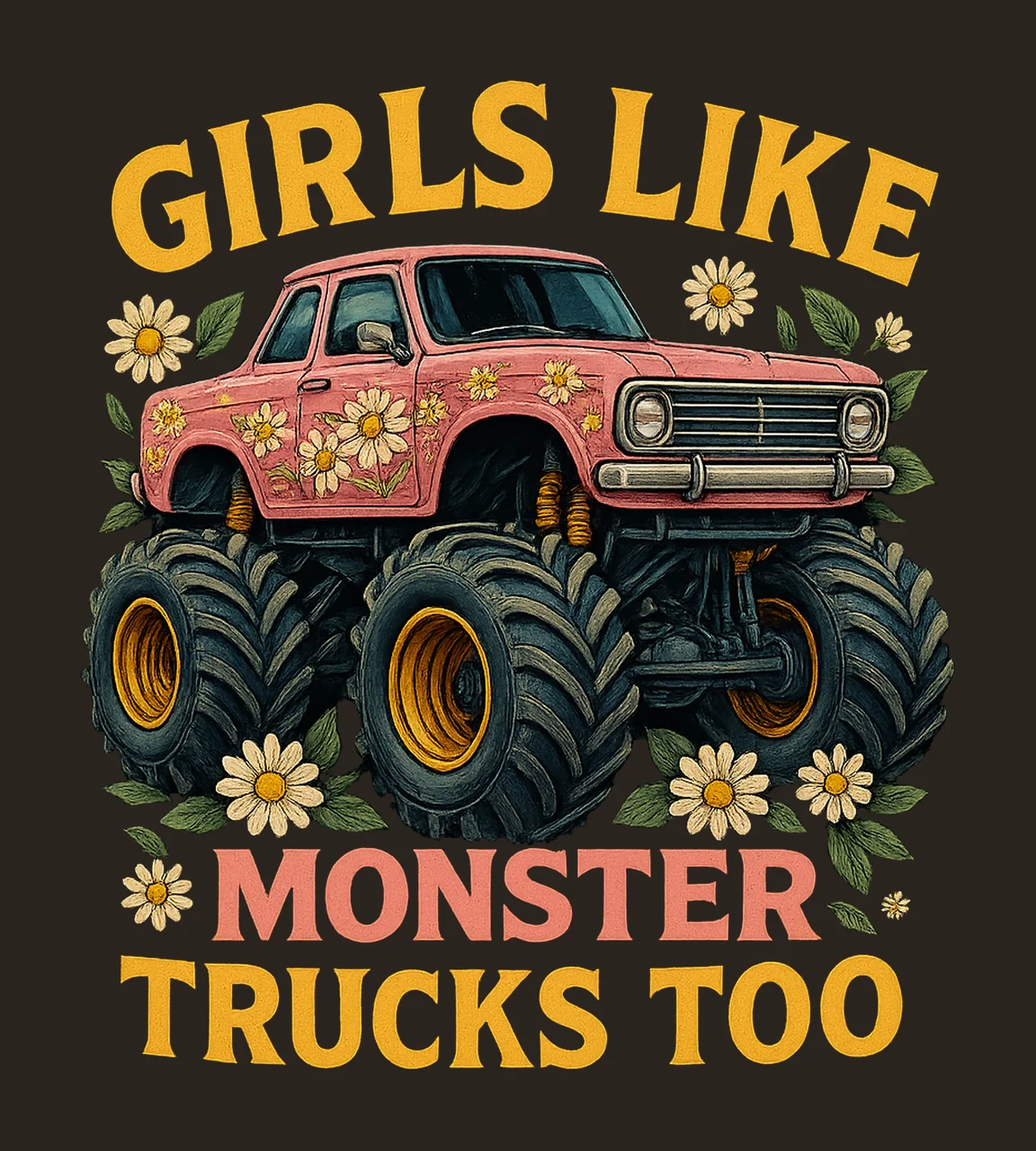 Funny Girls Like Monster Trucks Too Truck Lover Design contrast preview thumbnail