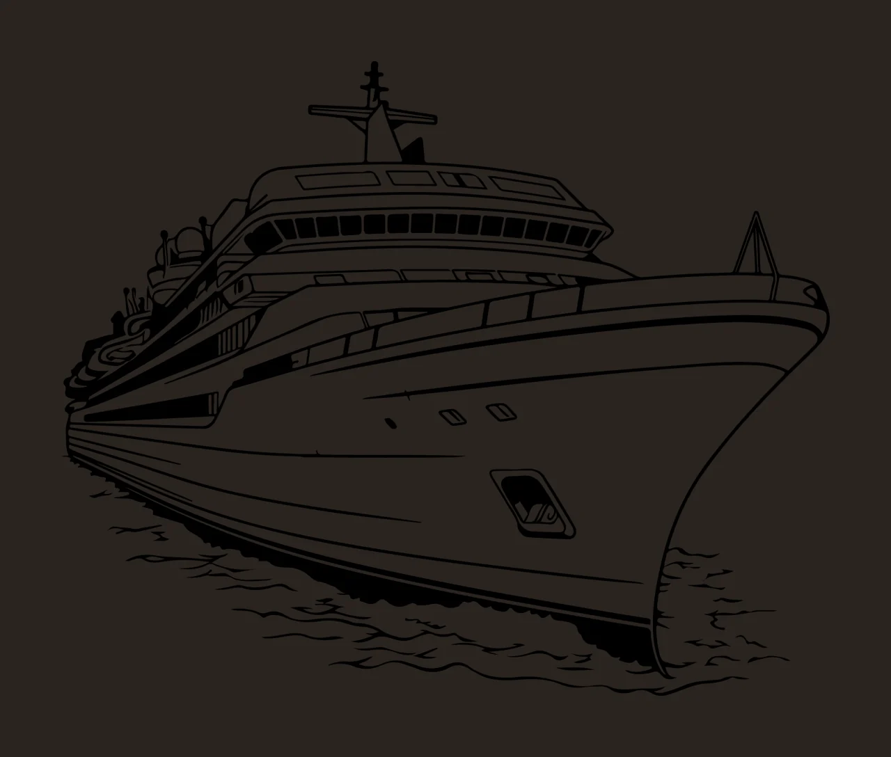 Cruise Ship Sailing On Ocean Waves line art black white boat contrast preview thumbnail