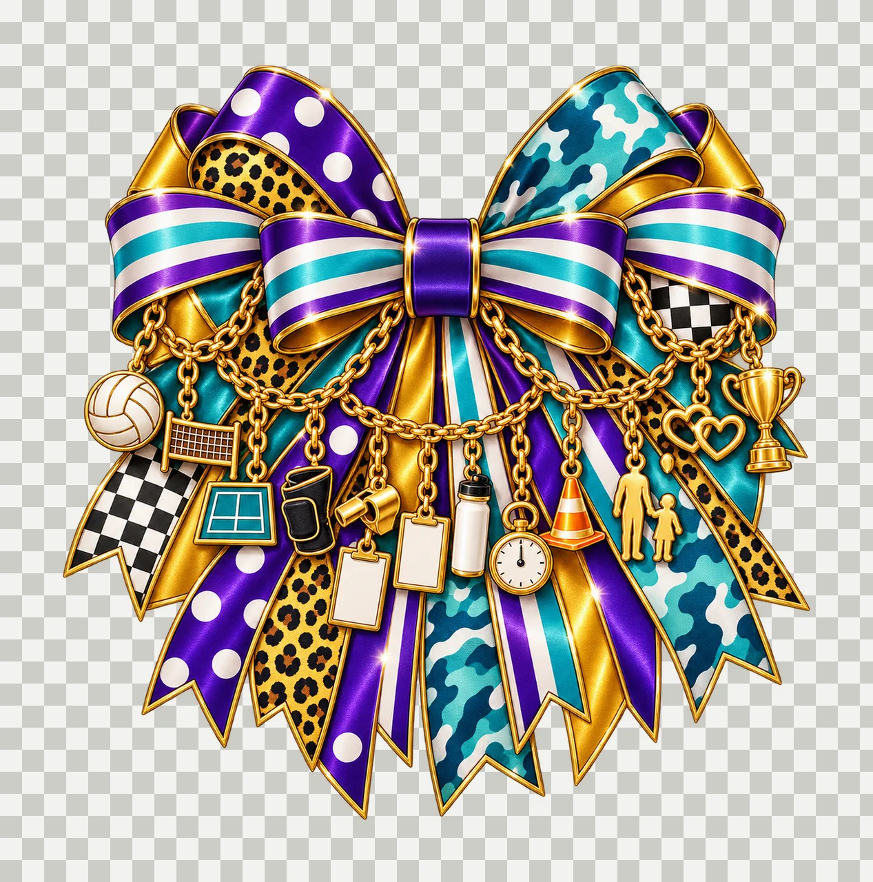 Volleyball Dad Bow Charm PNG, Gold Chain Charms, Transparent Sublimation Design, Digital Download transparency and detail preview thumbnail