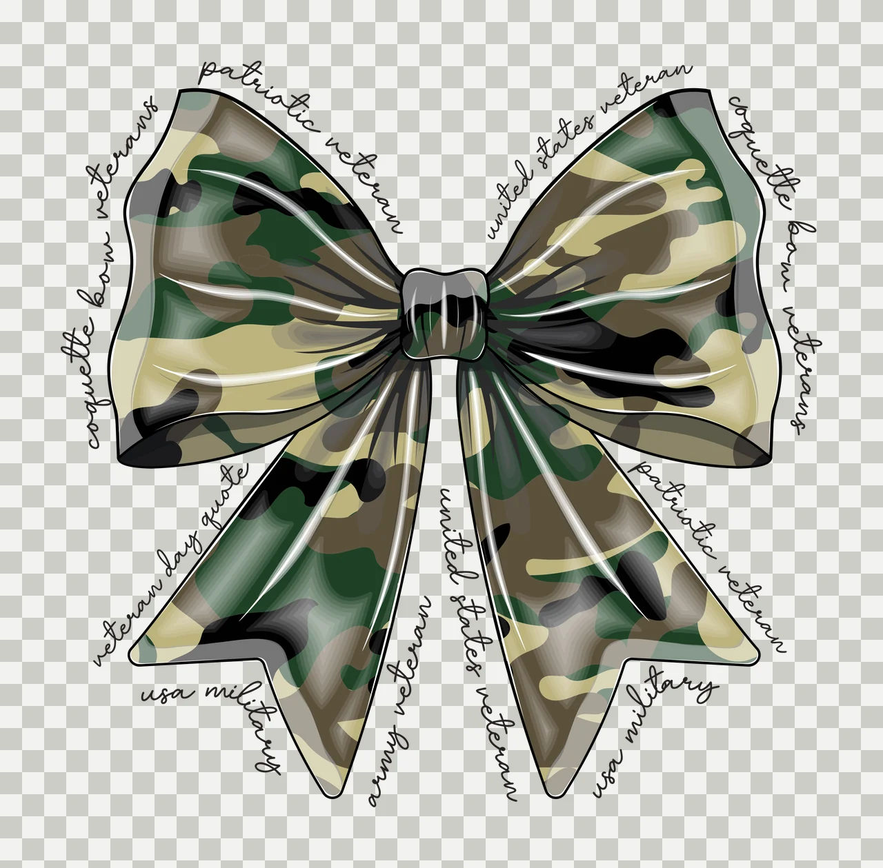 Bow Large Black Silhouette With Repeating Themed Cursive Variation transparency and detail preview thumbnail