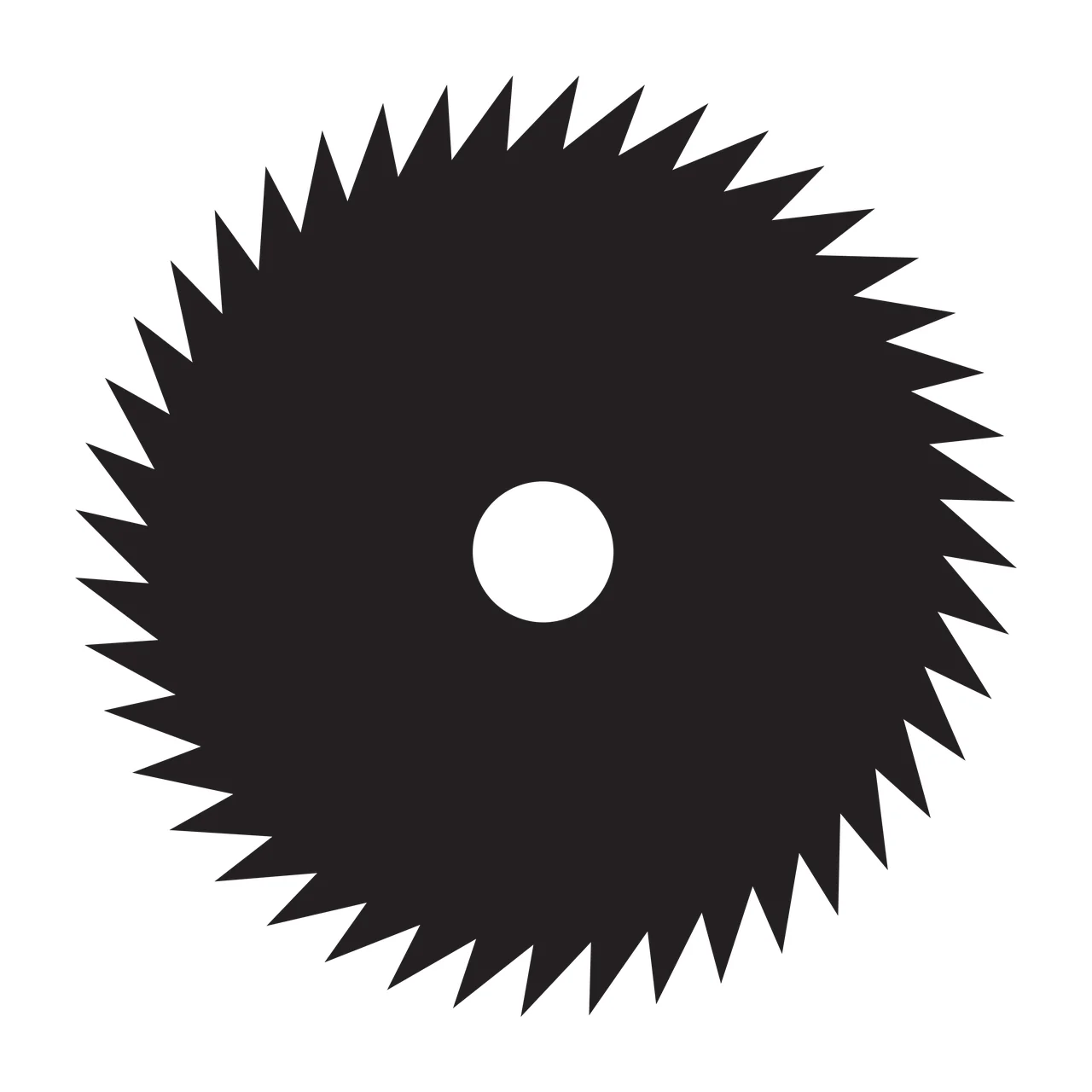Silhouette Design of circular saw blade with teeth and center hole in black and white