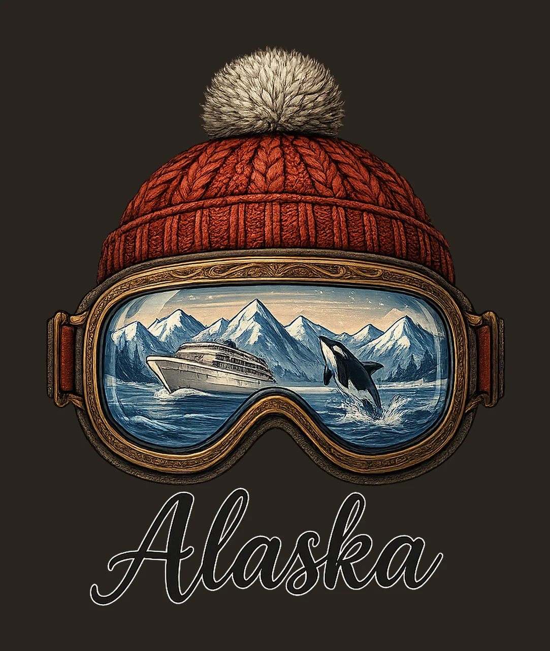 Alaska Cruise Ski Goggles Whale Scene Mountain Landscape contrast preview thumbnail