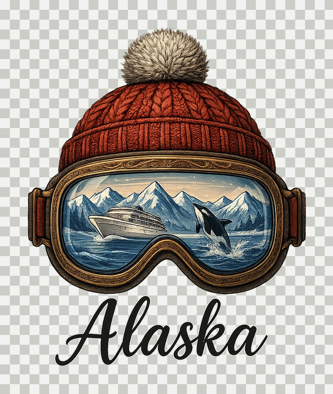Alaska Cruise Ski Goggles Whale Scene Mountain Landscape transparency and detail preview thumbnail