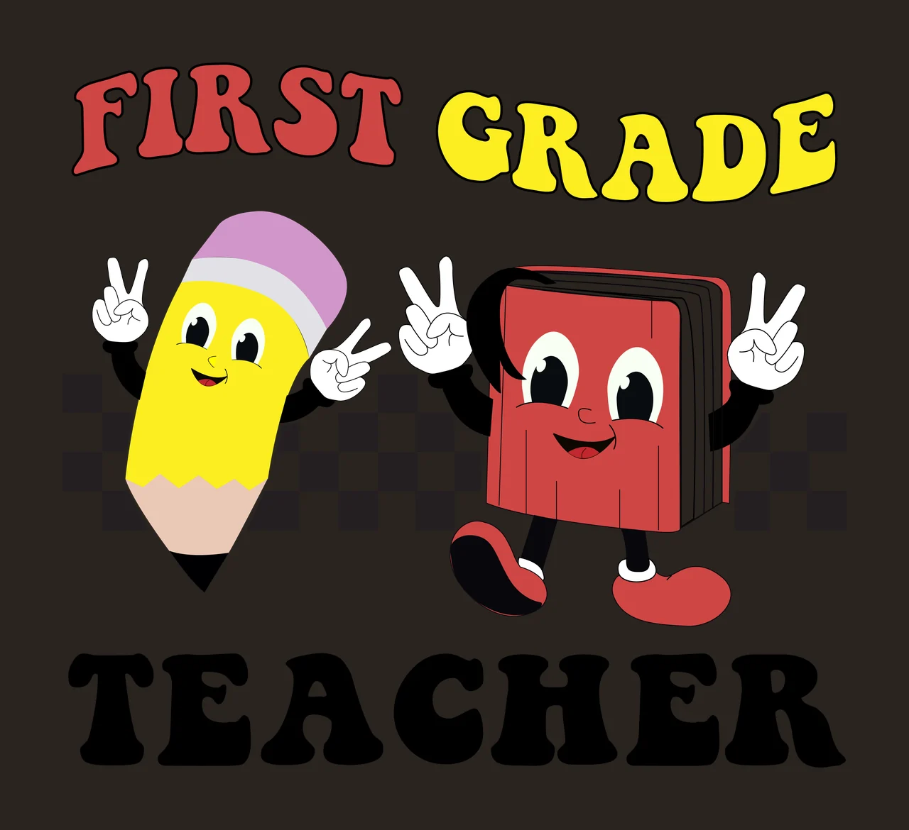 First Grade Teacher Stationery Cartoon Characters pencil and book contrast preview thumbnail