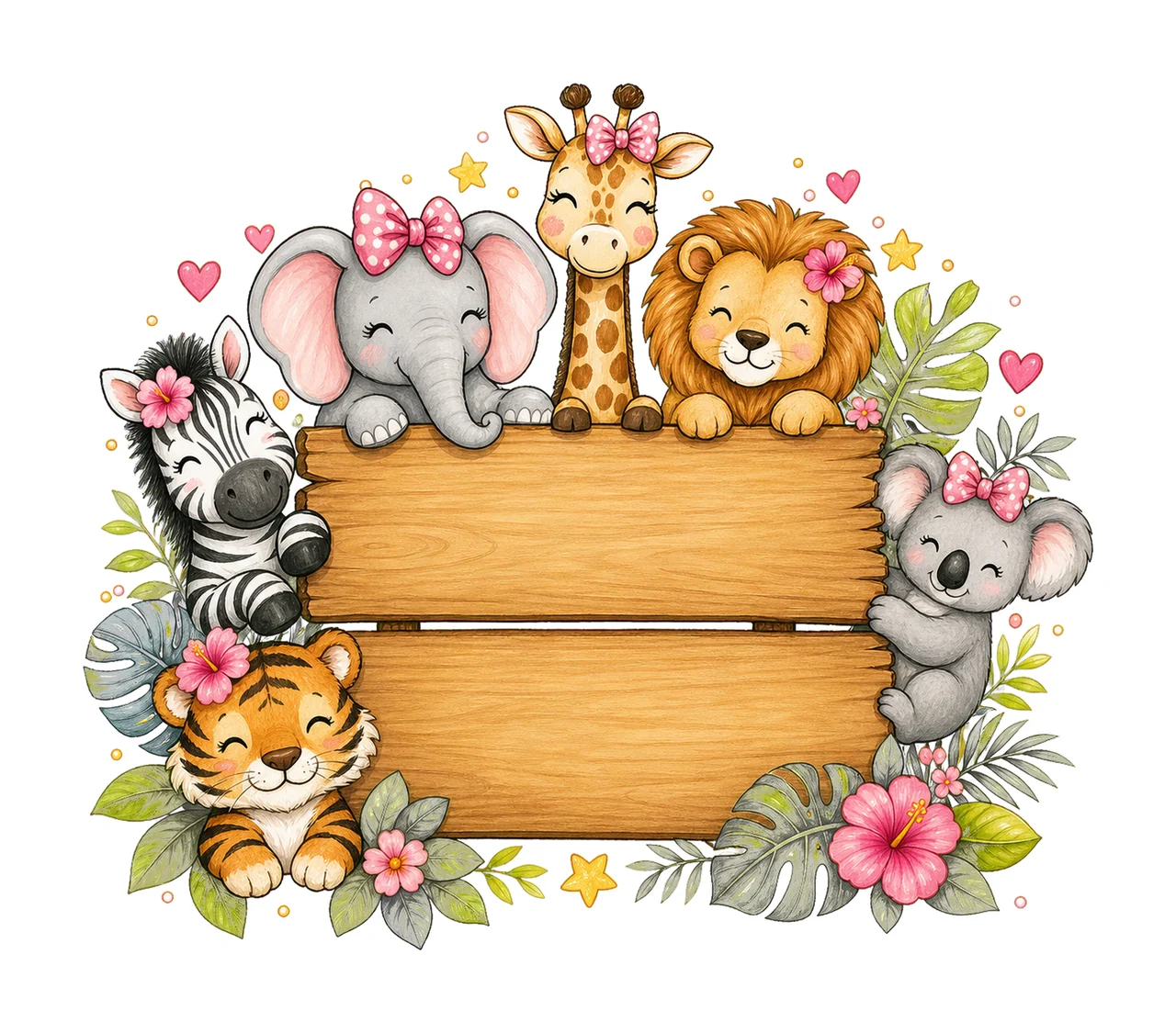 Girl Zoo Name Plate Frame Design Hand Drawn Variation A