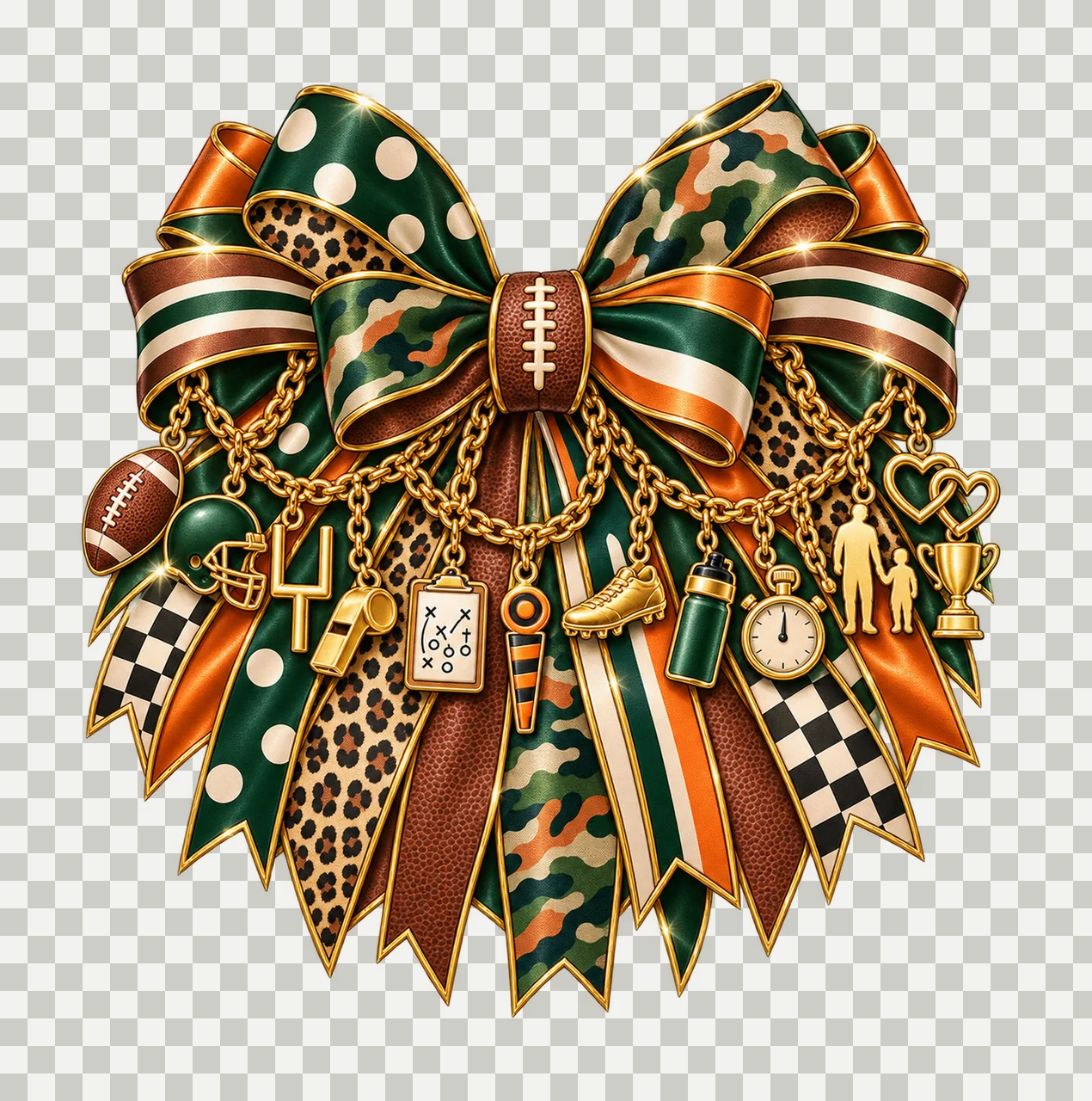 Football Dad Bow Charm PNG, Gold Chain Charms, Transparent Sublimation Design, Digital Download transparency and detail preview thumbnail