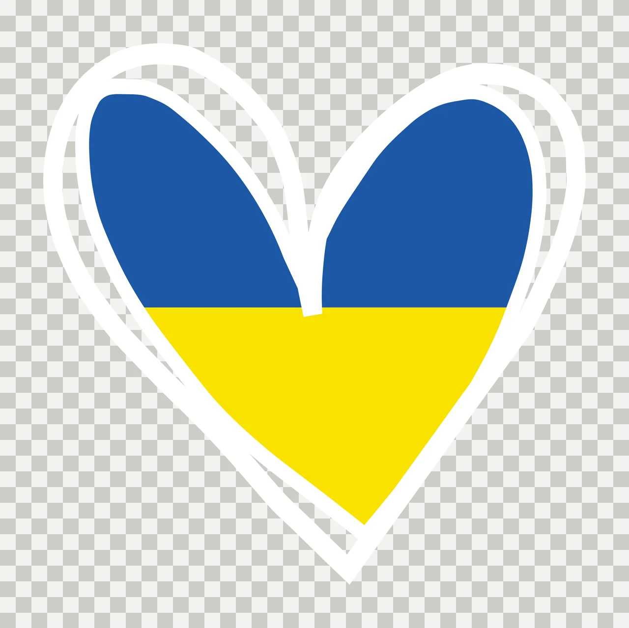 Heart-shaped design with Ukrainian flag colors with blue upper half, yellow lower half and heart outline transparency and detail preview thumbnail