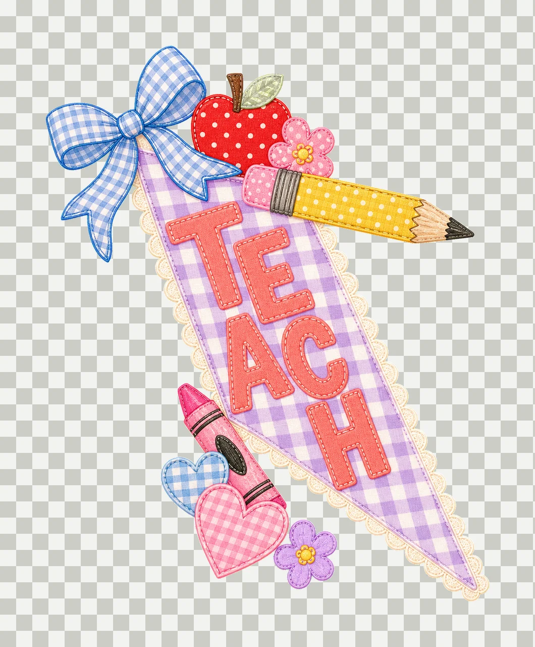 Teacher Pennant Flag First Day of School Cute Variation B transparency and detail preview thumbnail