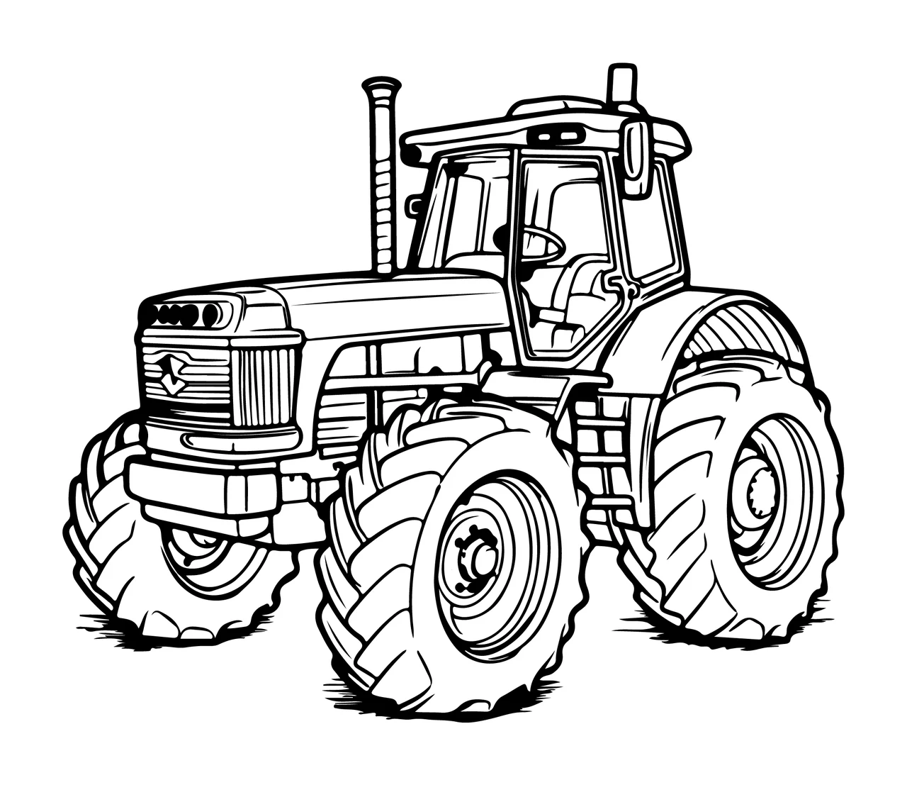 Detailed Agricultural Tractor Line Drawing standing wheels