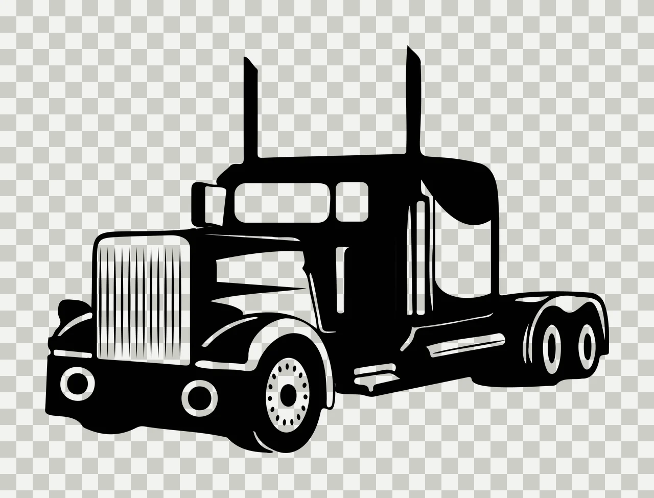 Truck Semi Silhouette Side Profile View standing wheels exhaust pipes transparency and detail preview thumbnail