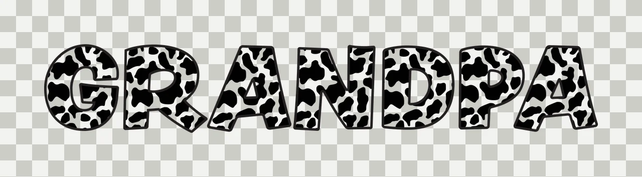 GRANDPA Typography Design with letters, cow print pattern and black outlines in white transparency and detail preview thumbnail