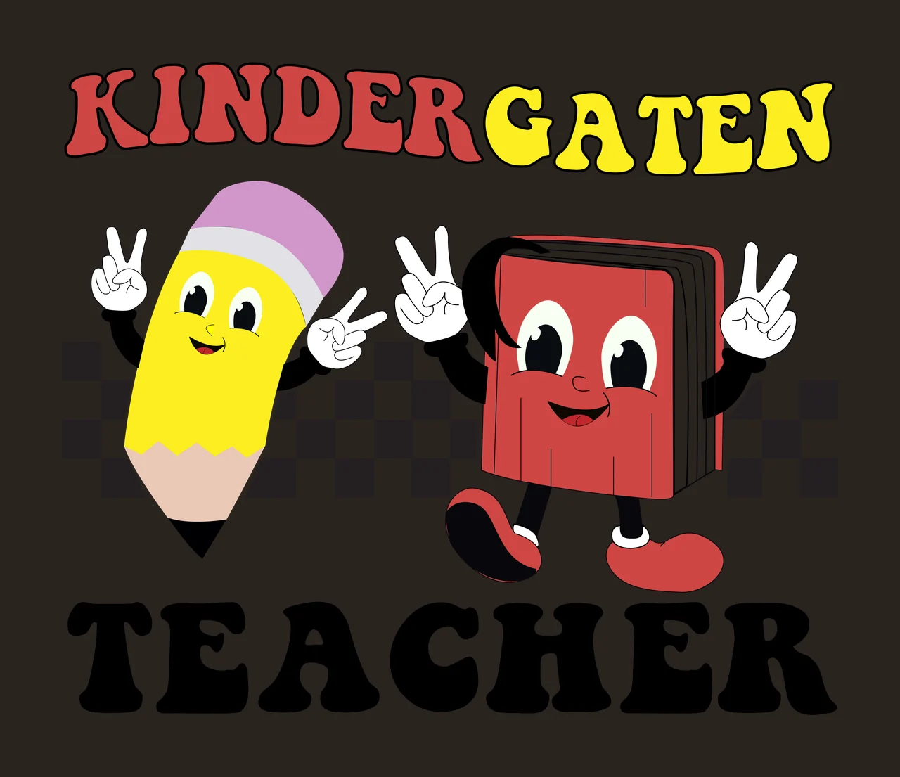 Pencil Book Silhouette Design and making peace signs checkerboard contrast preview thumbnail