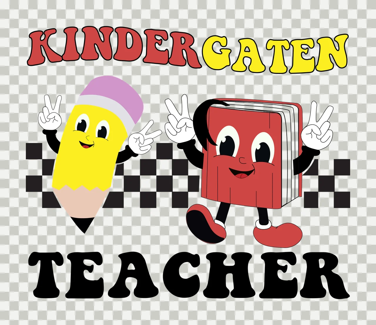 Pencil Book Silhouette Design and making peace signs checkerboard transparency and detail preview thumbnail