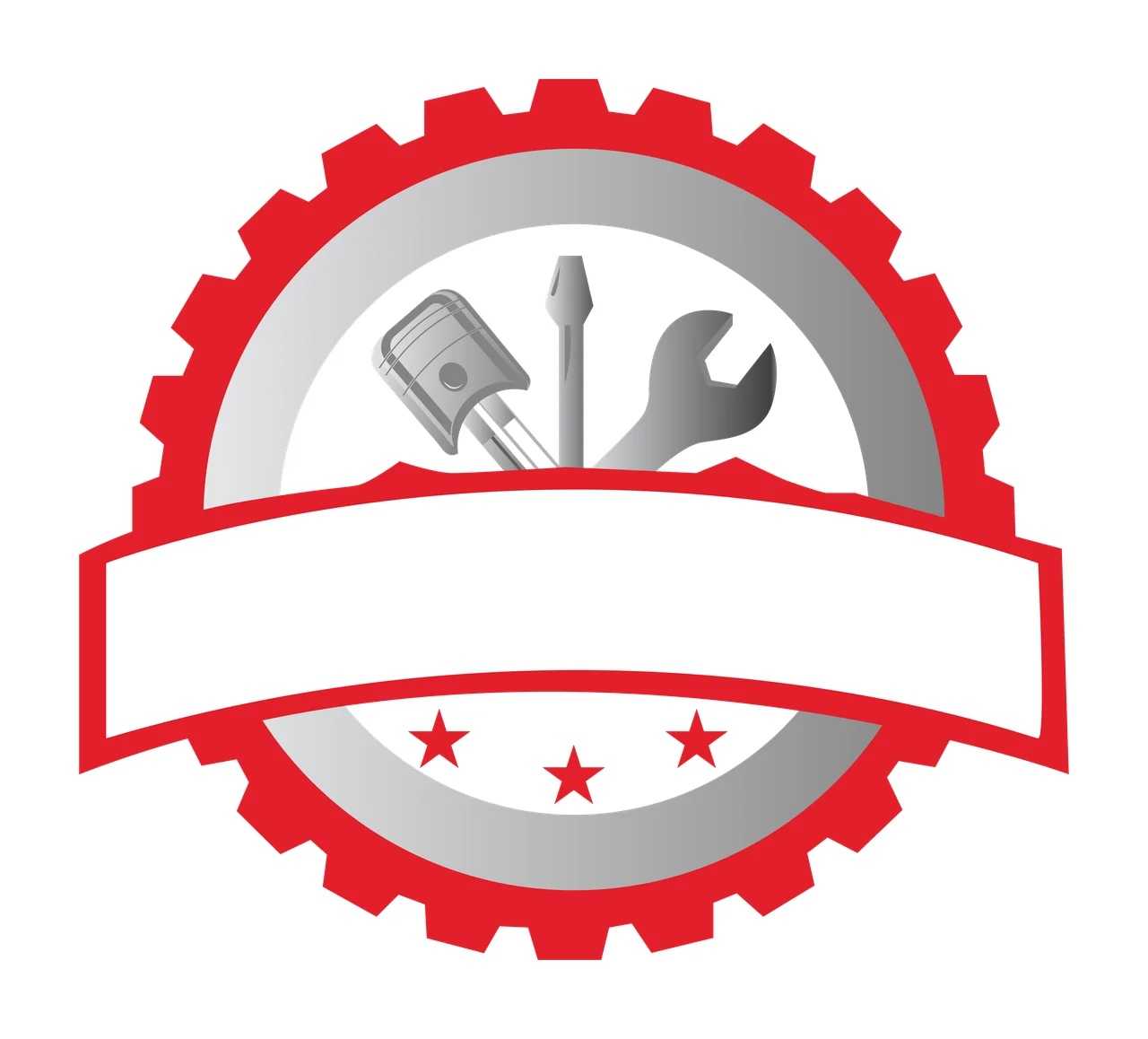 Black Gear Emblem With Tools And Three Stars shovel screwdriver