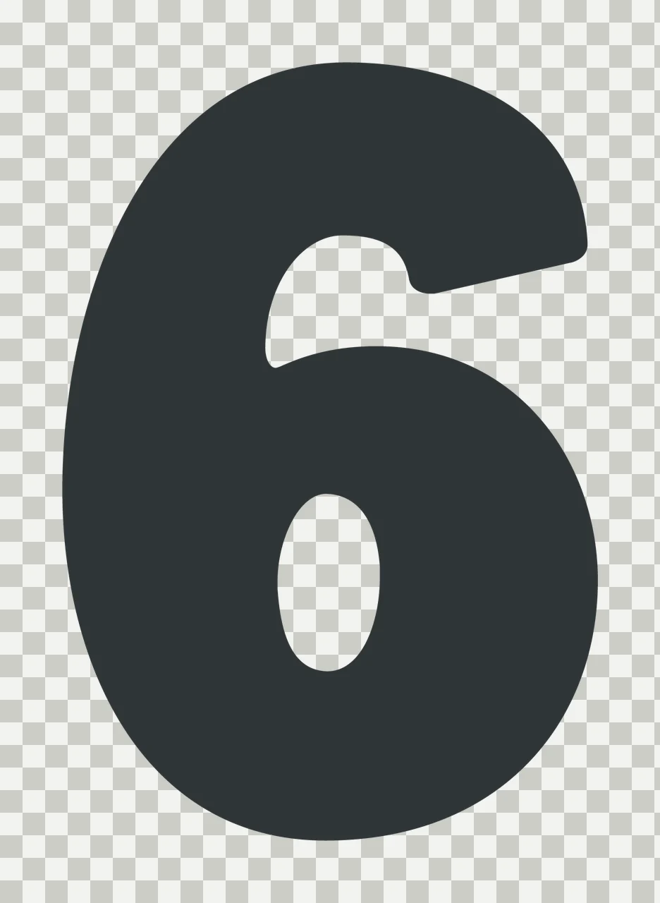 Number 6 Six Black Silhouette bold plain white typography digit transparency and detail preview thumbnail