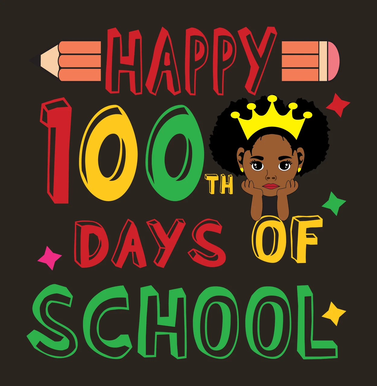 Black Afro Happy 100Th Days Of School Graphic number celebrating contrast preview thumbnail