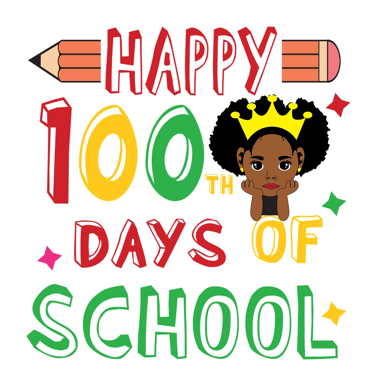 Black Afro Happy 100Th Days Of School Graphic number celebrating