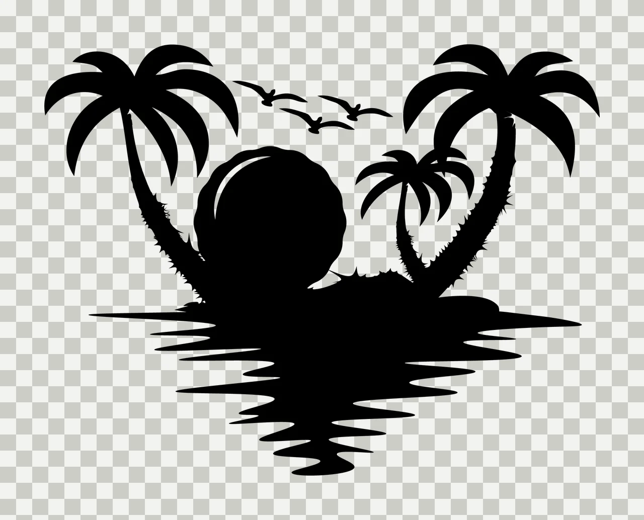 Palm Tree Tropical Island Sunset With Trees sun birds water transparency and detail preview thumbnail