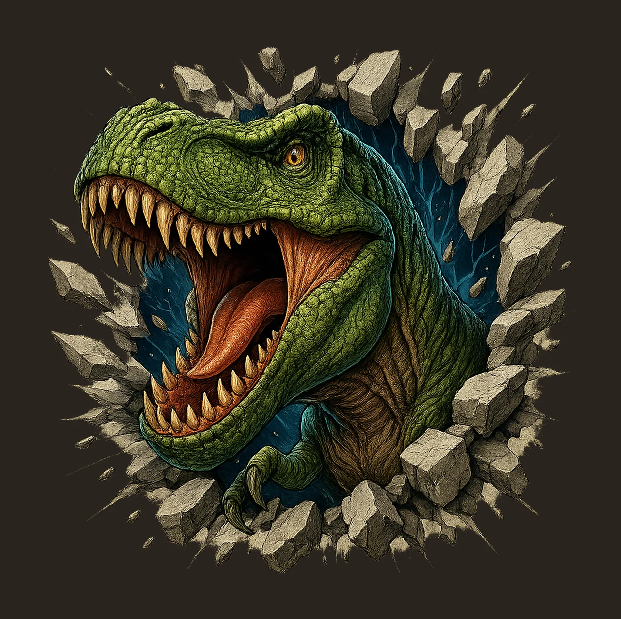 Realistic Rex Dinosaur 3D Wall Break Sublimation Design contrast preview thumbnail