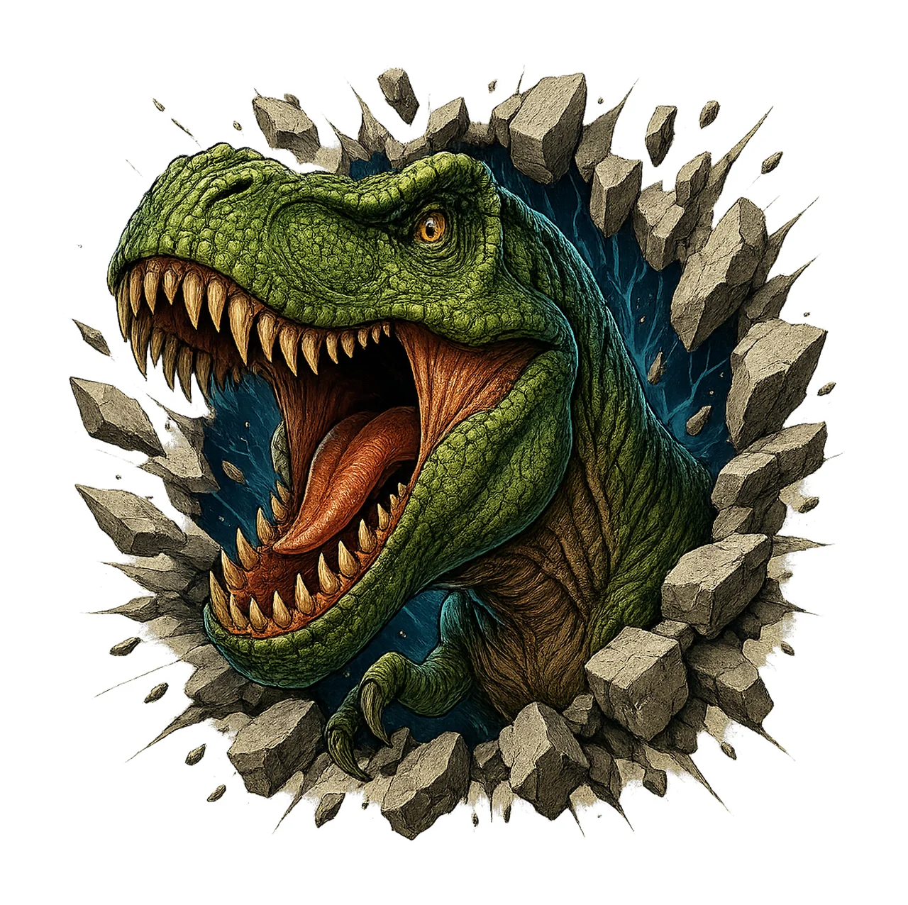 Realistic Rex Dinosaur 3D Wall Break Sublimation Design