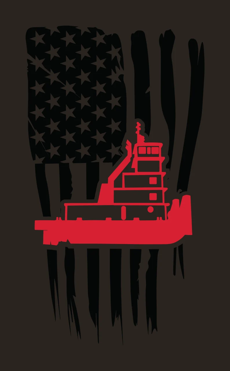 Boat Tugboat Silhouette Over Distressed Flag Stripes superimposed contrast preview thumbnail