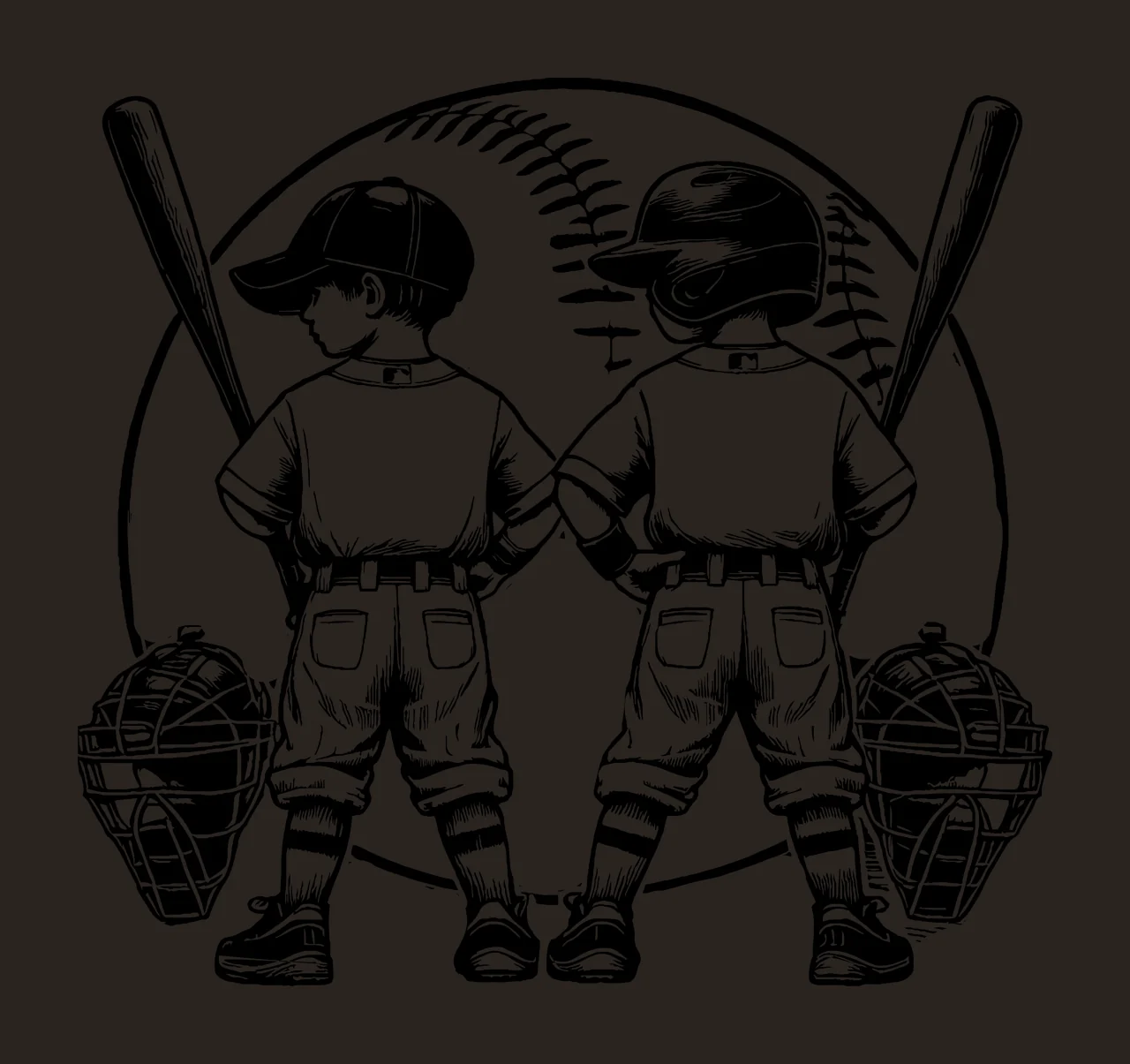 Baseball Two Players With Equipment standing bats catcher masks contrast preview thumbnail