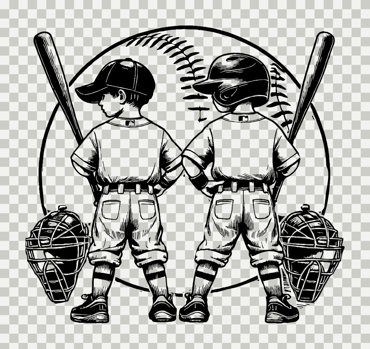 Baseball Two Players With Equipment standing bats catcher masks transparency and detail preview thumbnail