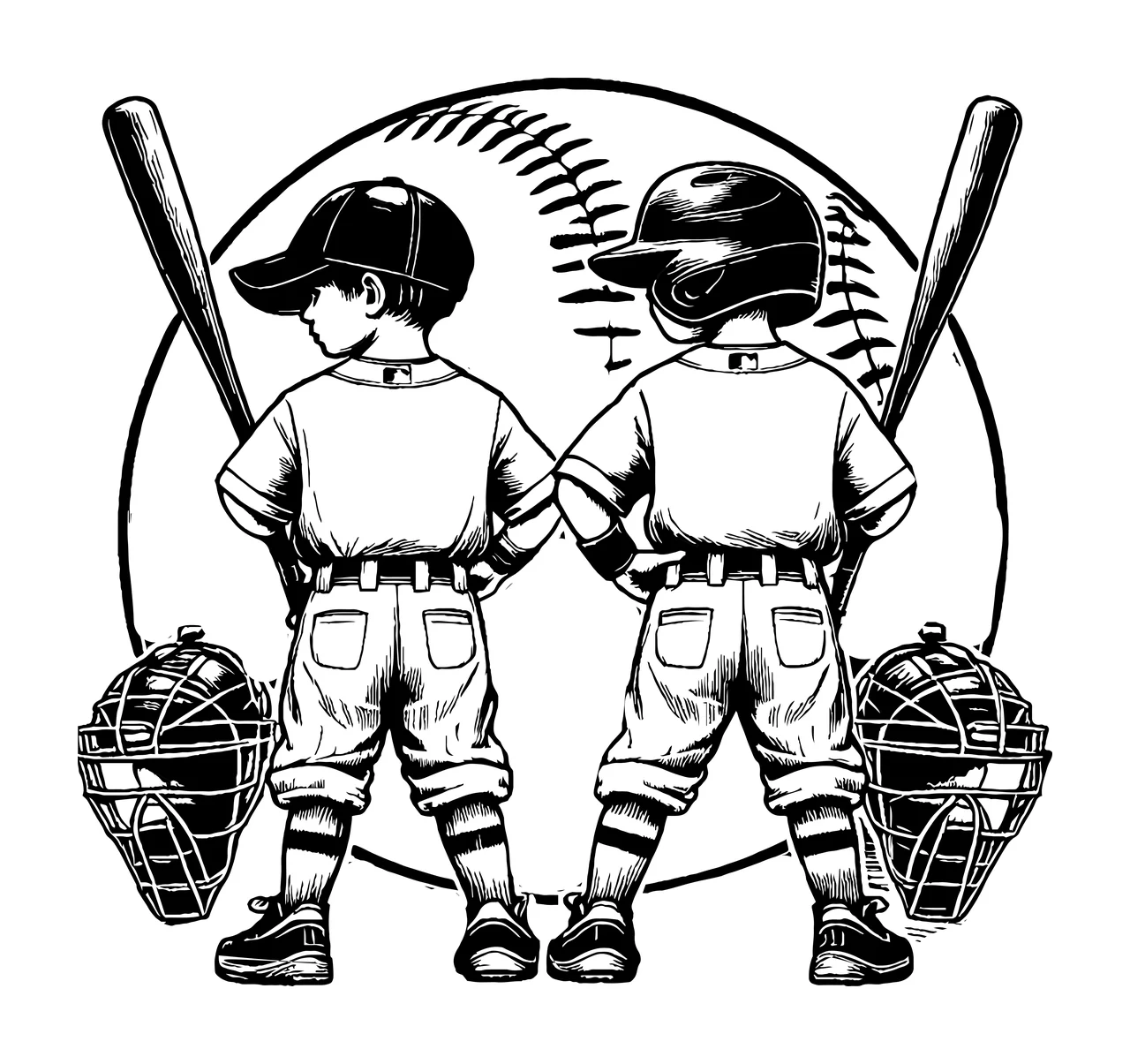 Baseball Two Players With Equipment standing bats catcher masks