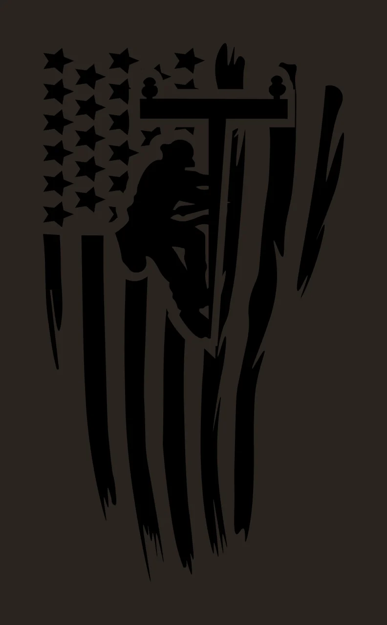 Line Worker On Pole With Flag climbing a utility stars stripes contrast preview thumbnail