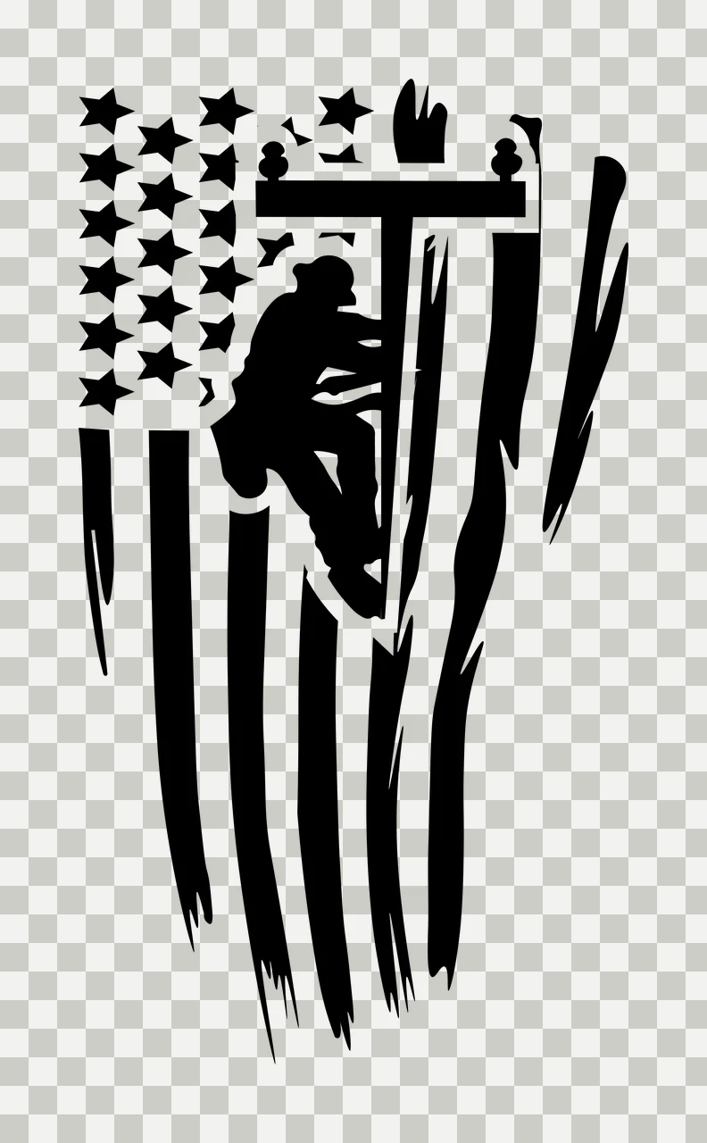Line Worker On Pole With Flag climbing a utility stars stripes transparency and detail preview thumbnail