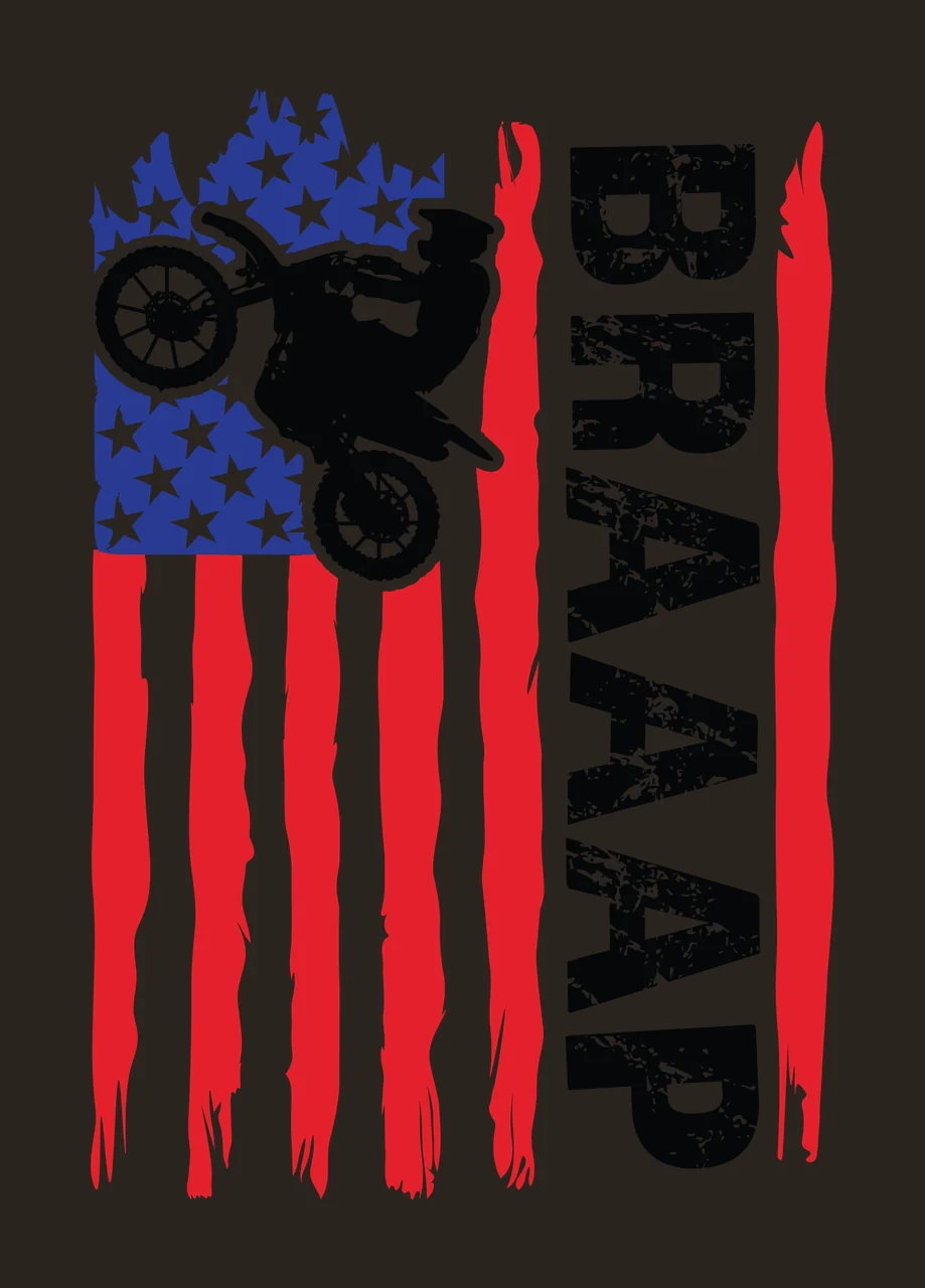 Braaap Flag Motorcycle Performing A Wheelie Over Vertical Variation contrast preview thumbnail