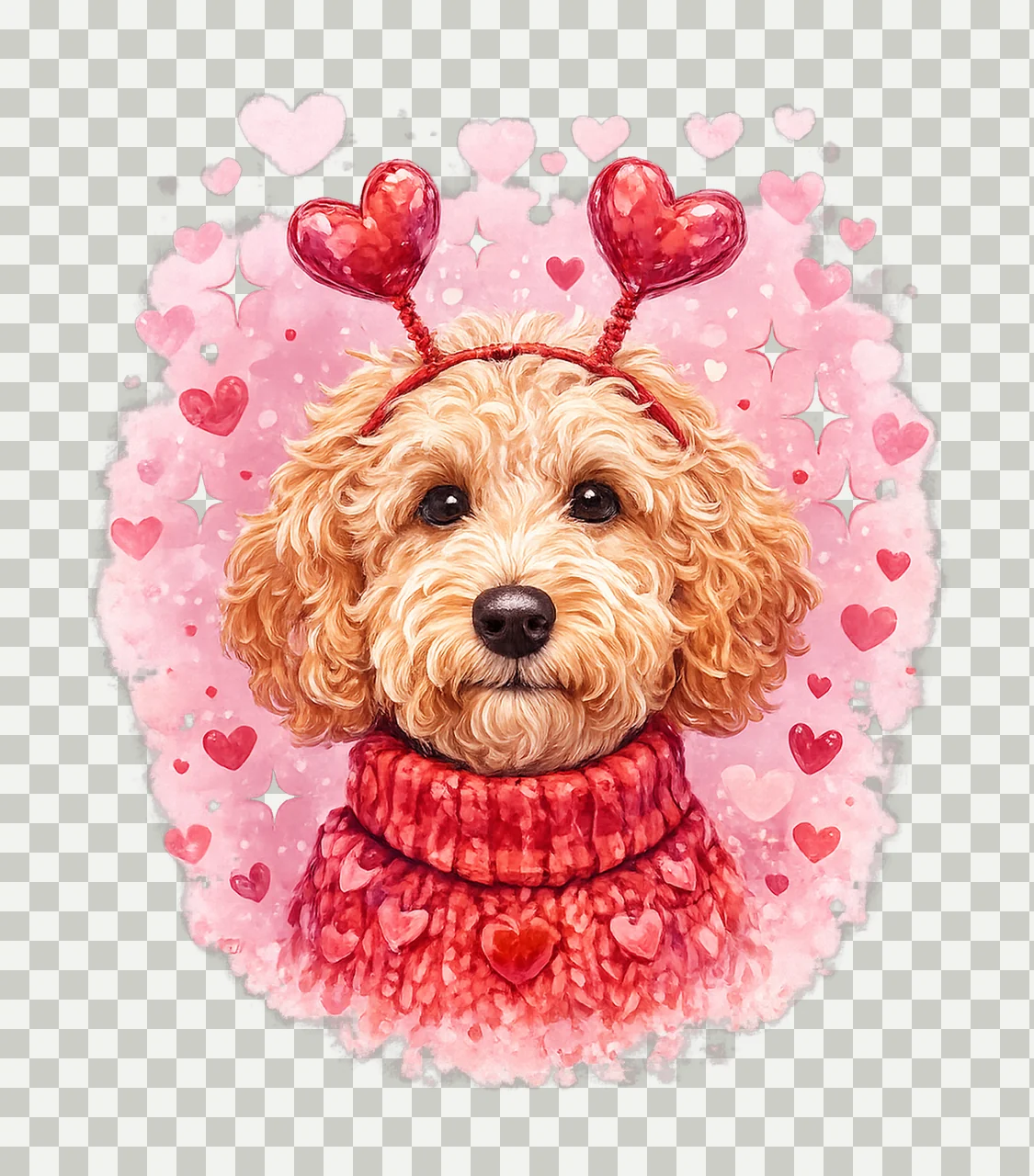 Goldendoodle dog valentines heart hand painted design cute transparency and detail preview thumbnail