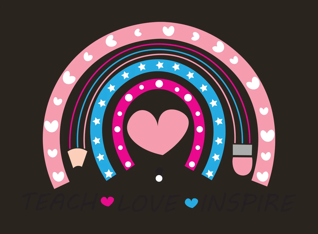 Teach Love Inspire Rainbow Heart Graphic Arcing Minimalist contrast preview thumbnail
